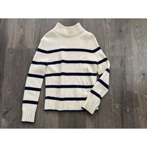 J.Crew Mockneck Sweater Supersoft Yarn Wool Alpaca White Navy Blue Striped XS